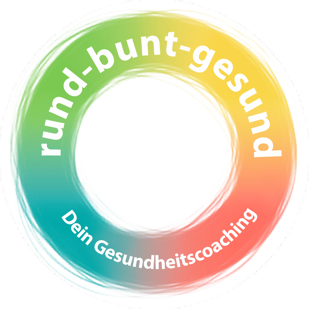 Logo „rund-bunt-gesund“ – farbenfroher Gesundheitsring für ganzheitliches Online-Gesundheitscoaching, Stressreduktion, Resilienz und ganzheitliches Wohlbefinden.